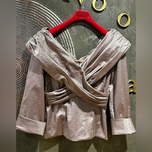 Chic Metallic dusty rose Women's off shoulders classic cross Blouse size 6